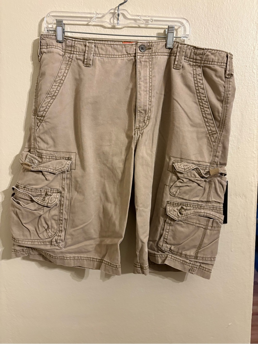 Lee Dungarees Tan Casual Shorts with Orange Logo Patch